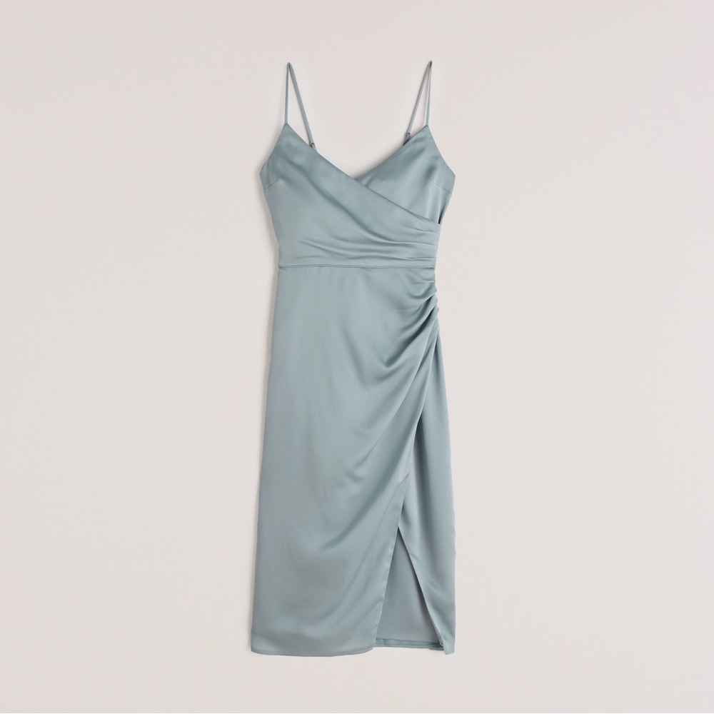 A&F Women's Satin Ruched Wrap Midi Dress
